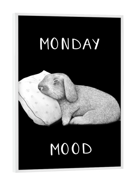 Poster mit weißem Rahmen "Monday mood on black" artboxONE - Natur,Tiere,Schwarzweiß,Lustig