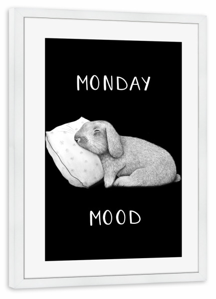 Poster mit Rahmen weiß "Monday mood on black" artboxONE - Natur,Tiere,Schwarzweiß,Lustig