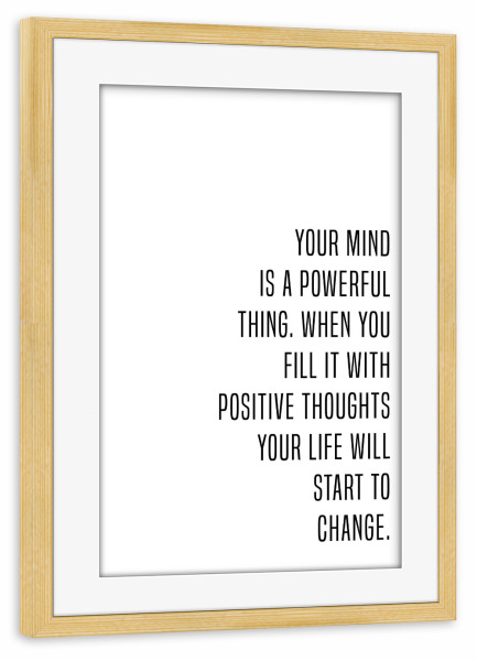 Poster mit Rahmen kiefer "Power of mind" artboxONE - Typografie,Menschen,Schwarzweiß