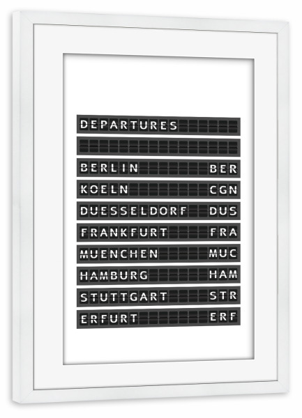 Poster mit Rahmen weiß "Departure Germany" artboxONE - Städte,Typografie,Reise,Schwarzweiß,Reise / Länder