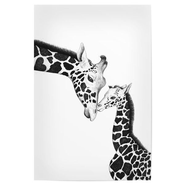 Poster "Mom giraffe with a baby" artboxONE - Natur,Tiere,Schwarzweiß,Liebe,Für Mama