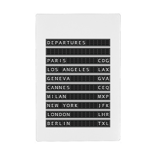 Metall Poster "Departure Board" artboxONE - Städte,Typografie,Reise,Schwarzweiß,Reise / Länder