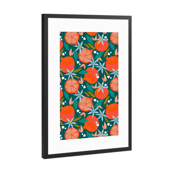 Poster mit Rahmen Schwarz (Metallic) "Summer Pomegranate" artboxONE - Essen & Trinken