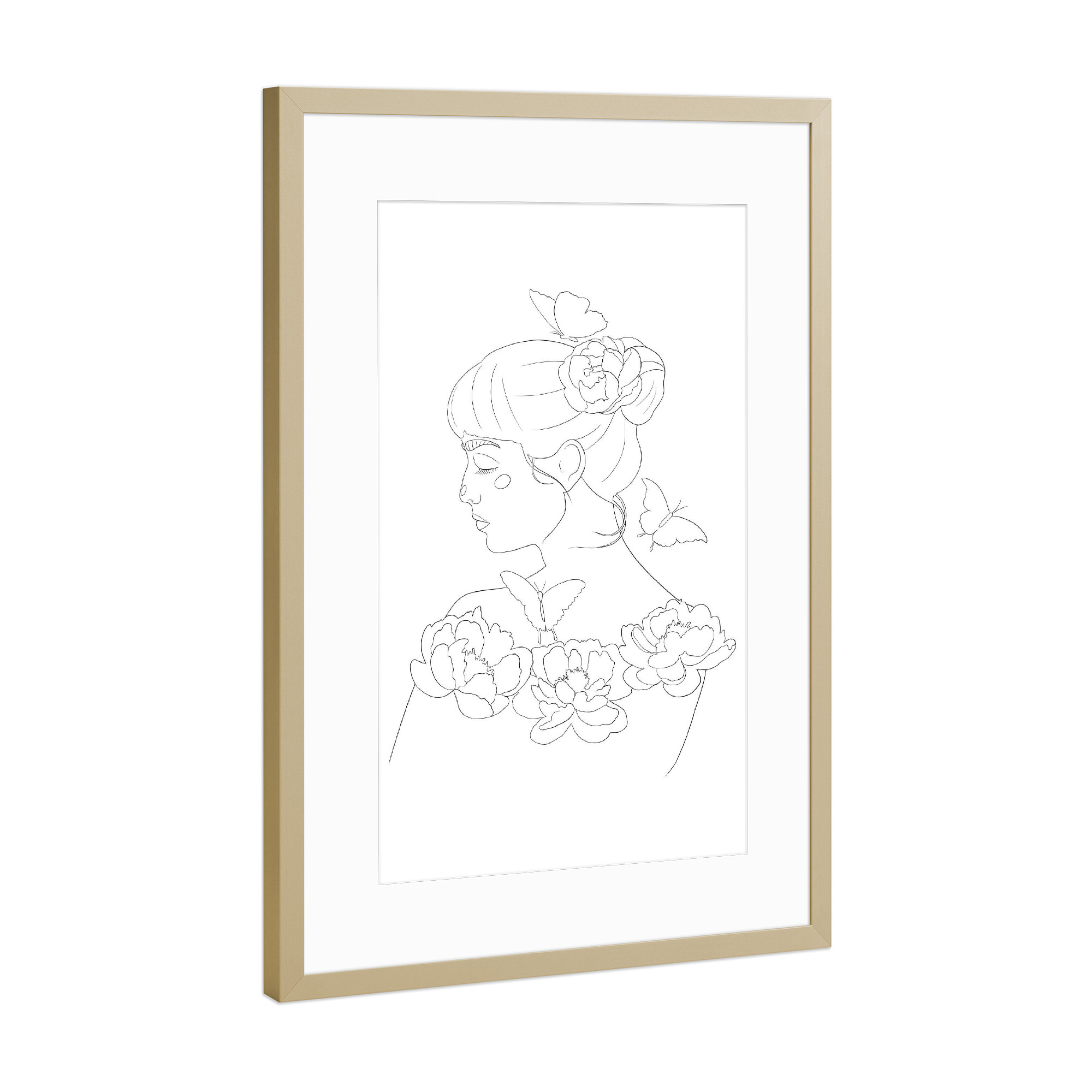 Poster mit Rahmen Gold "Peace and flowering" artboxONE - Natur,Floral,Tiere,Schwarzweiß,Fashion