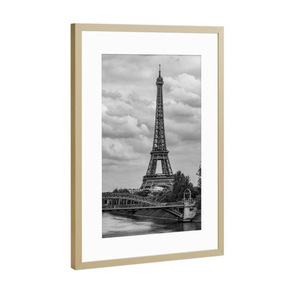 Poster mit Rahmen Gold "Eiffelturm - Paris" artboxONE - Städte,Schwarzweiß,Architektur,Städte / Paris
