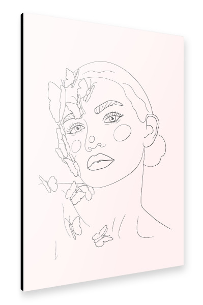 Alu-Dibond "Girl with butterflies on pink" 30x20 cm artboxONE