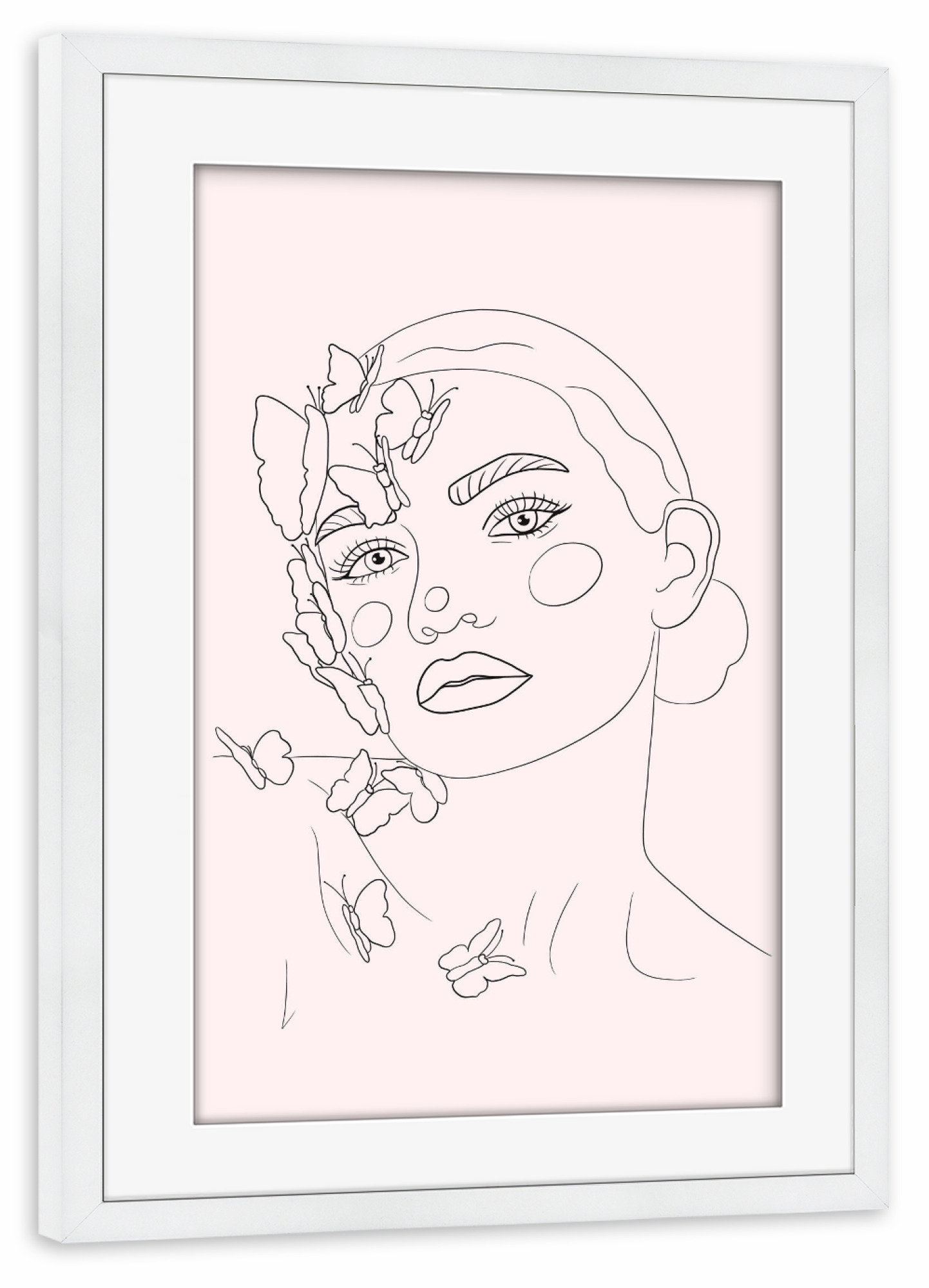 Poster mit Rahmen weiß "Girl with butterflies on pink" artboxONE - Natur,Schwarzweiß,Liebe,Fashion,Für Mama