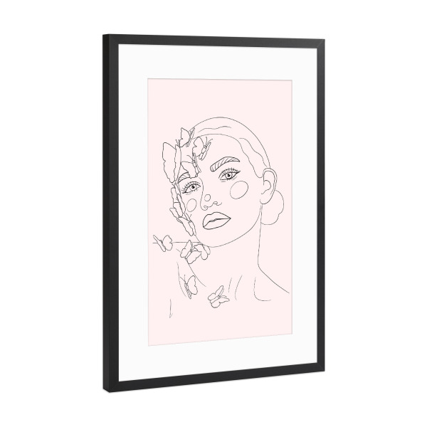 Poster mit Rahmen Schwarz (Metallic) "Girl with butterflies on pink" artboxONE - Natur,Schwarzweiß,Liebe,Fashion,Für Mama