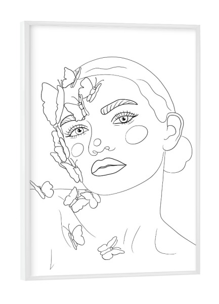 Poster mit weißem Rahmen "Girl with butterflies" artboxONE - Natur,Tiere,Schwarzweiß,Liebe,Fashion