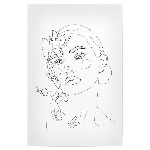 Poster "Girl with butterflies" artboxONE - Natur,Tiere,Schwarzweiß,Liebe,Fashion