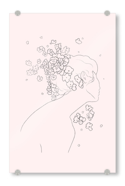 Acrylglasbild "Minimalistic girl on pink" artboxONE - Floral,Schwarzweiß,Liebe,Fashion,Für Mama