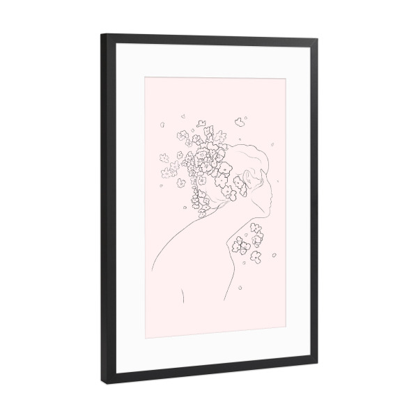 Poster mit Rahmen Schwarz (Metallic) "Minimalistic girl on pink" artboxONE - Floral,Schwarzweiß,Liebe,Fashion,Für Mama