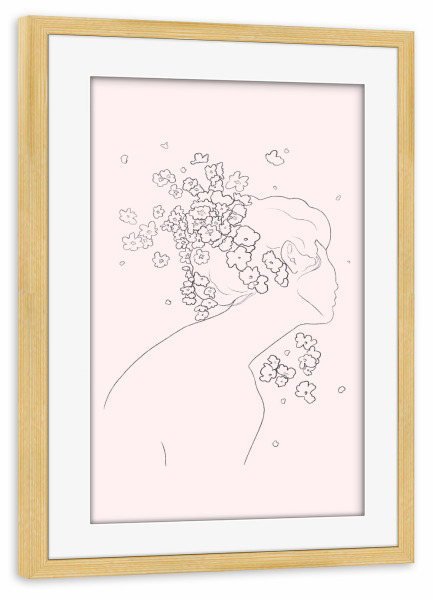 Poster mit Rahmen kiefer "Minimalistic girl on pink" artboxONE - Floral,Schwarzweiß,Liebe,Fashion,Für Mama