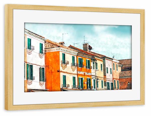 Poster mit Rahmen kiefer "Burano Island | Colorful Patel" artboxONE - Städte,Architektur