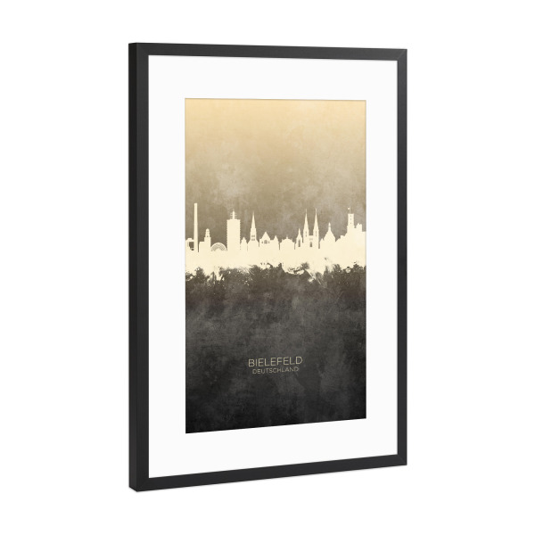 Poster mit Rahmen Schwarz (Metallic) "Bielefeld Germany Skyline Taupe" artboxONE - Städte