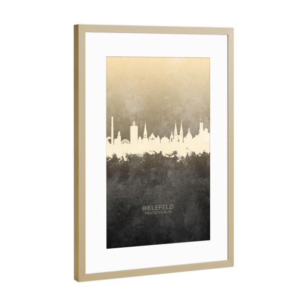 Poster mit Rahmen Gold "Bielefeld Germany Skyline Taupe" artboxONE - Städte