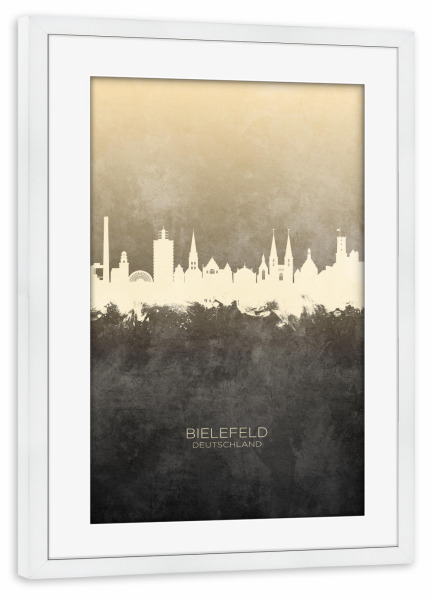 Poster mit Rahmen weiß "Bielefeld Germany Skyline Taupe" artboxONE - Städte