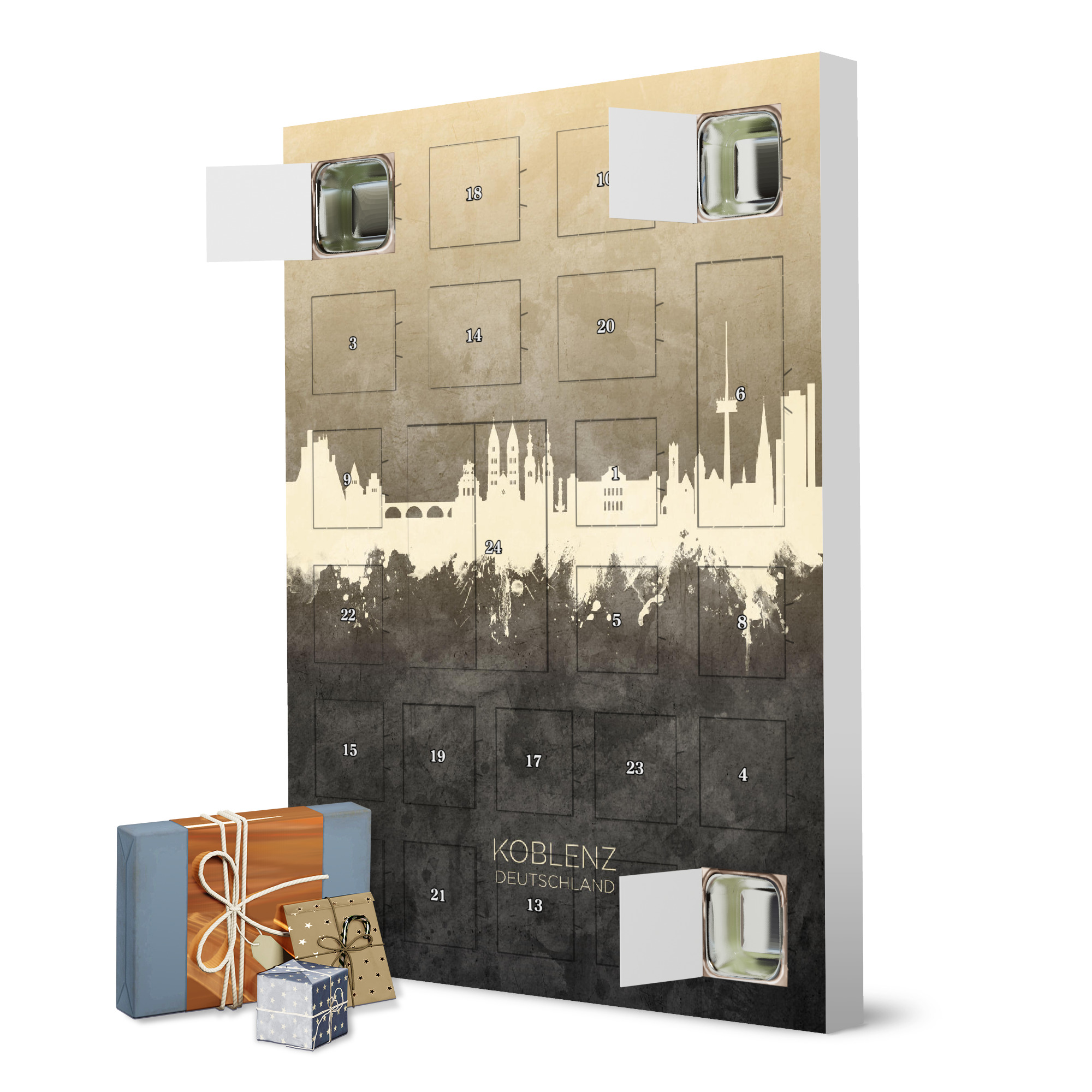 Adventskalender zum Selbstbefüllen Koblenz Germany Skyline Taupe artboxONE Adventskalender Städte