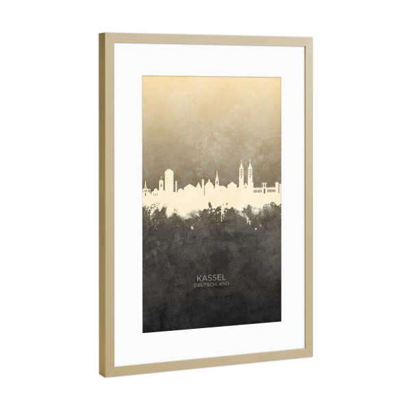 Poster mit Rahmen Gold "Kassel Germany Skyline Taupe" artboxONE - Städte