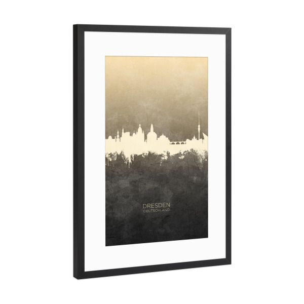 Poster mit Rahmen Schwarz (Metallic) "Dresden Germany Skyline Taupe" artboxONE - Städte