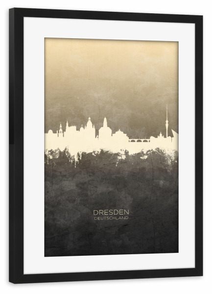 Poster mit Rahmen schwarz "Dresden Germany Skyline Taupe" artboxONE - Städte