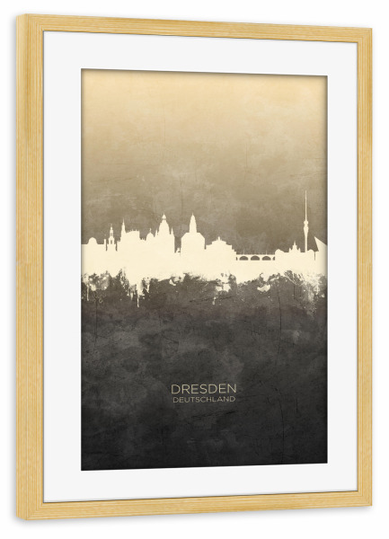 Poster mit Rahmen kiefer "Dresden Germany Skyline Taupe" artboxONE - Städte