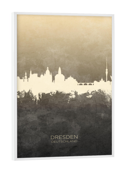 Poster mit weißem Rahmen "Dresden Germany Skyline Taupe" artboxONE - Städte
