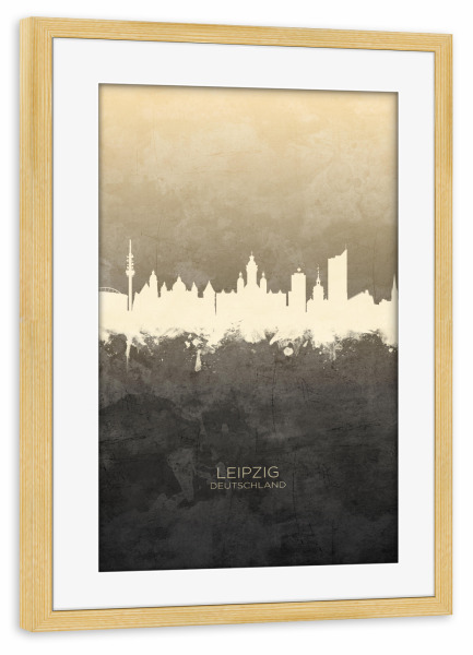 Poster mit Rahmen kiefer "Leipzig Germany Skyline Taupe" artboxONE - Städte