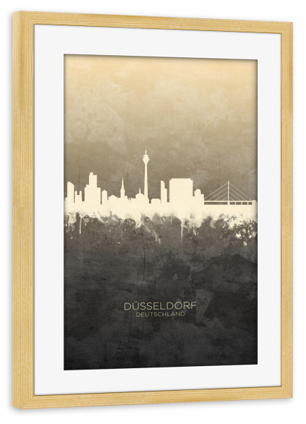 Poster mit Rahmen kiefer "Düsseldorf Germany Skyline Taupe" artboxONE - Städte,Städte / Düsseldorf