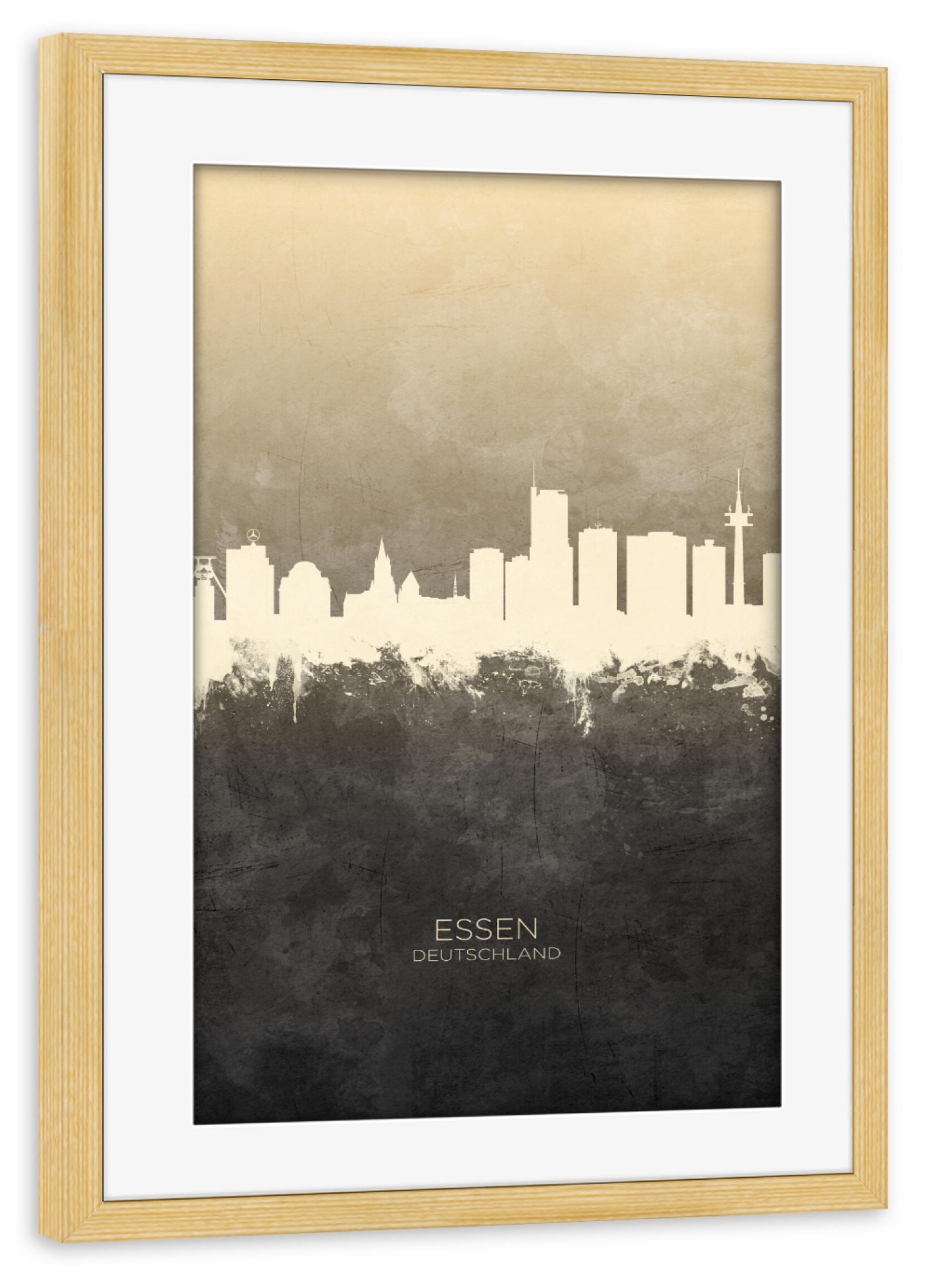 Poster mit Rahmen kiefer "Essen Germany Skyline Taupe" artboxONE - Städte