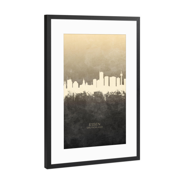 Poster mit Rahmen Schwarz (Metallic) "Essen Germany Skyline Taupe" artboxONE - Städte