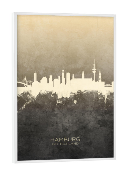 Poster mit weißem Rahmen "Hamburg Germany Skyline Taupe" artboxONE - Städte,Städte / Hamburg