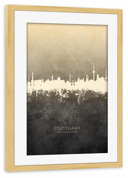 Poster mit Rahmen kiefer "Stuttgart Germany Skyline Taupe" artboxONE - Städte,Städte / Stuttgart