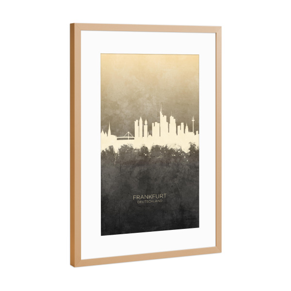 Poster mit Rahmen Kupfer "Frankfurt Germany Skyline Taupe" artboxONE - Städte,Städte / Frankfurt