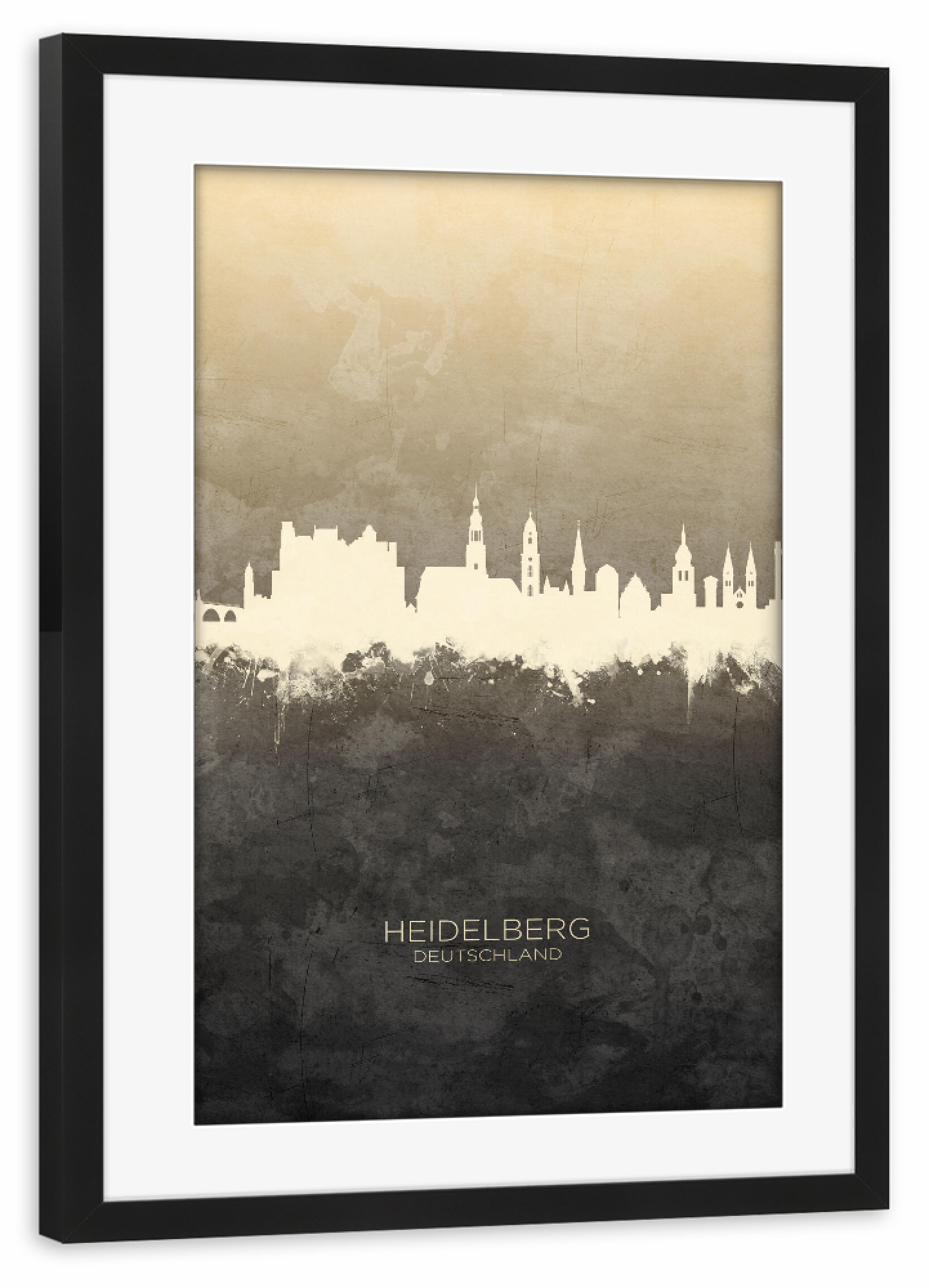Poster mit Rahmen schwarz "Heidelberg Germany Skyline Taupe" artboxONE - Städte