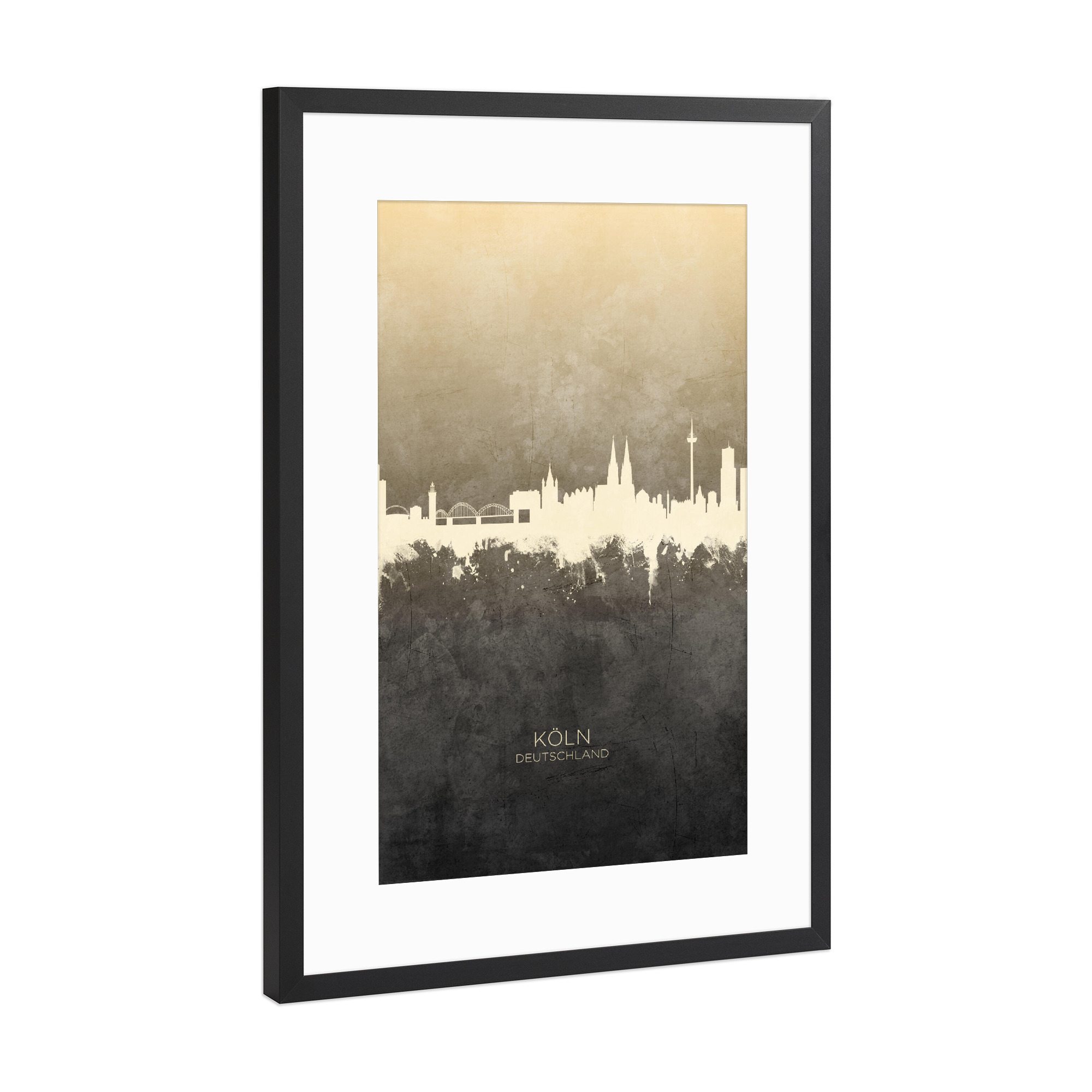 Poster mit Rahmen Schwarz (Metallic) "Cologne Germany Skyline Taupe" artboxONE - Städte,Städte / Köln