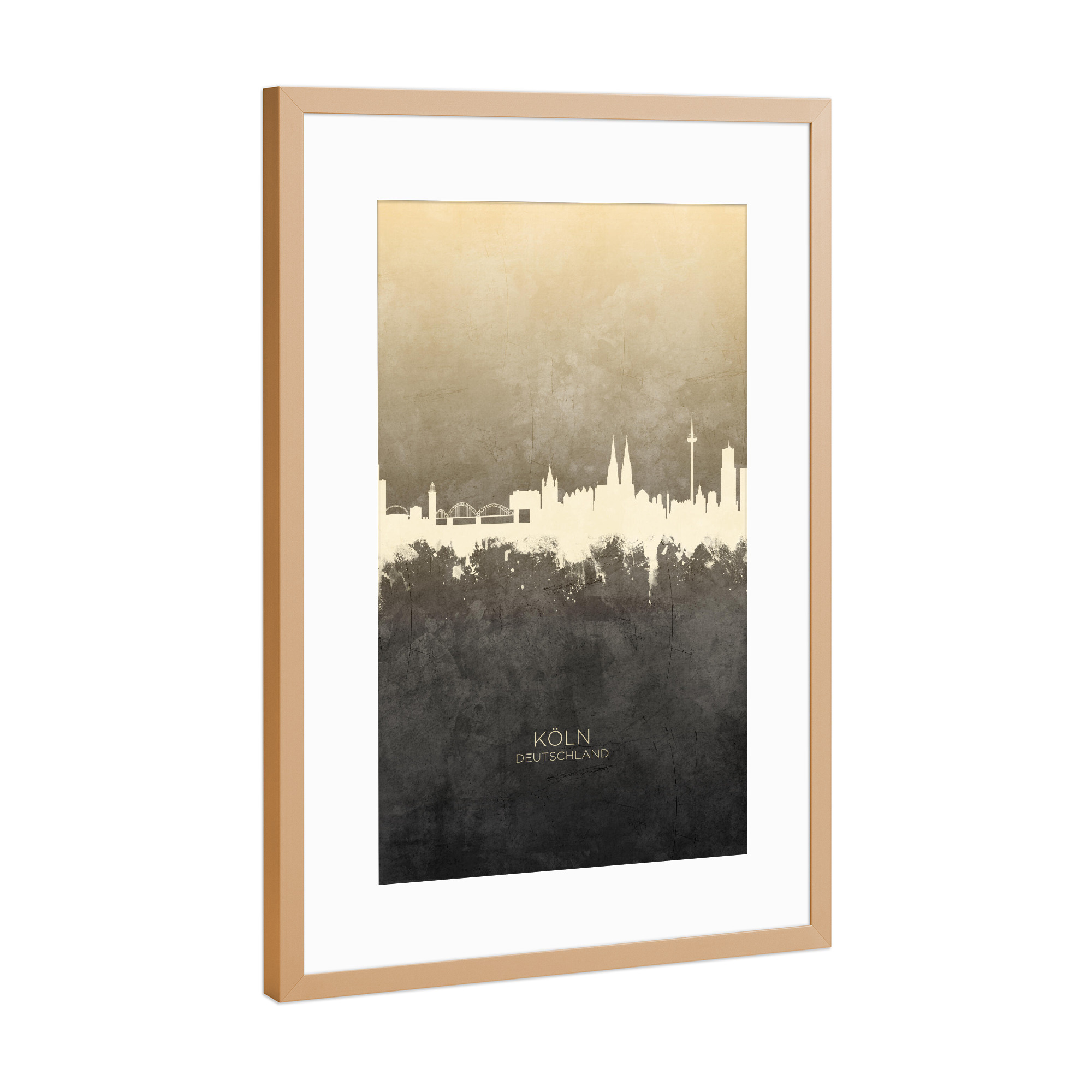 Poster mit Rahmen Kupfer "Cologne Germany Skyline Taupe" artboxONE - Städte,Städte / Köln