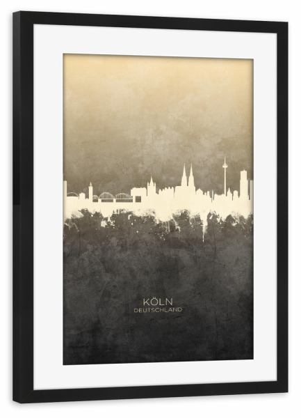 Poster mit Rahmen schwarz "Cologne Germany Skyline Taupe" artboxONE - Städte,Städte / Köln