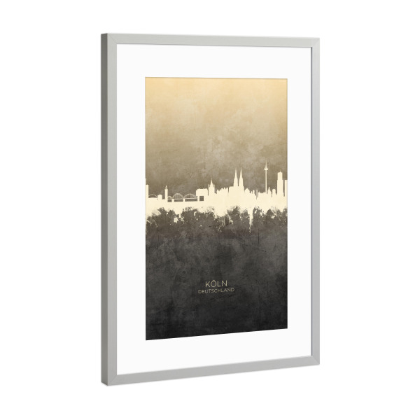 Poster mit Rahmen Silber "Cologne Germany Skyline Taupe" artboxONE - Städte,Städte / Köln