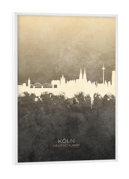 Poster mit weißem Rahmen "Cologne Germany Skyline Taupe" artboxONE - Städte,Städte / Köln