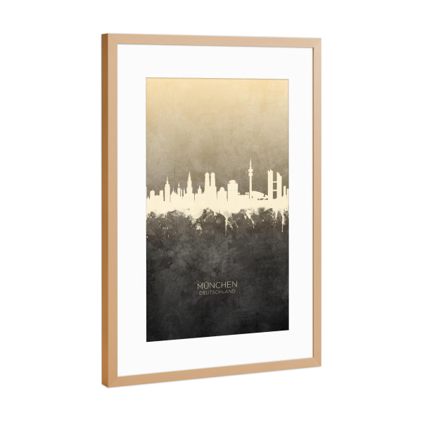 Poster mit Rahmen Kupfer "Munich Germany Skyline Taupe" artboxONE - Städte,Städte / München