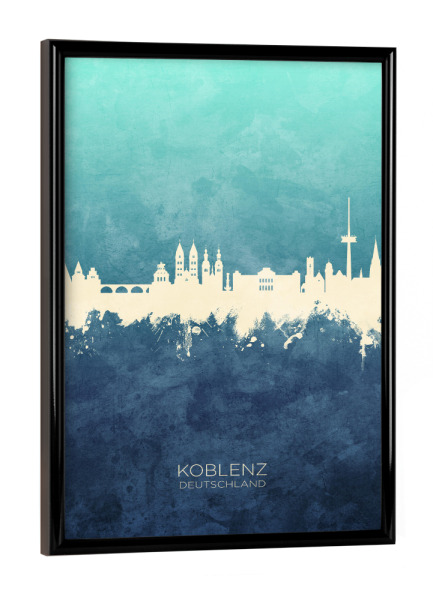 Poster mit schwarzem Rahmen "Koblenz Germany Skyline NavyCyan" artboxONE - Städte
