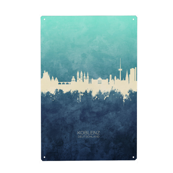 Holzbild "Koblenz Germany Skyline NavyCyan" artboxONE - Städte