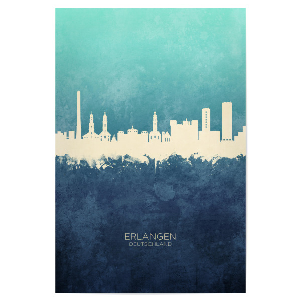 Poster 30x20 cm "Erlangen Germany Skyline NavyCyan" artboxONE - Städte