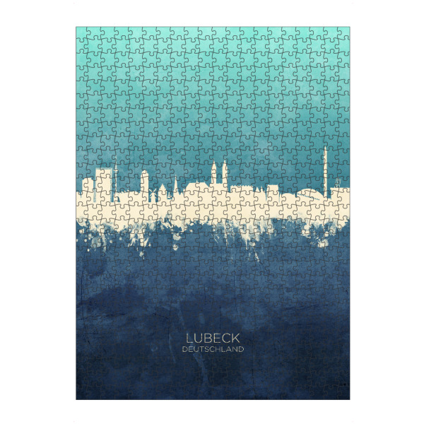Puzzle Ravensburger "Lubeck Germany Skyline NavyCyan" artboxONE - Städte