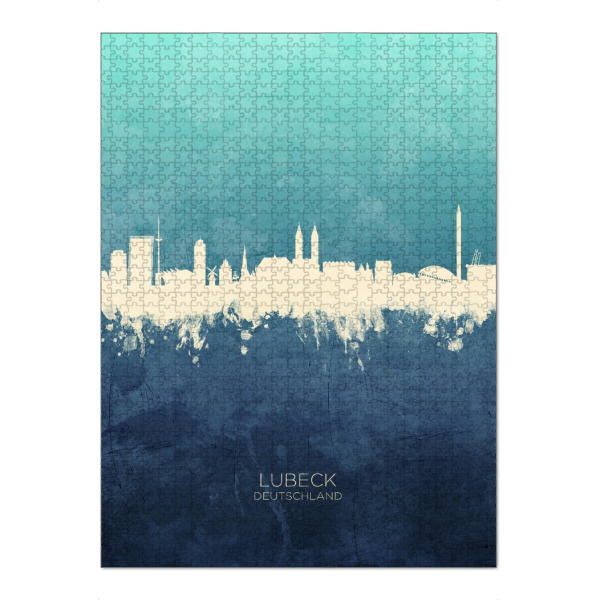 Puzzle Ravensburger "Lubeck Germany Skyline NavyCyan" artboxONE - Städte