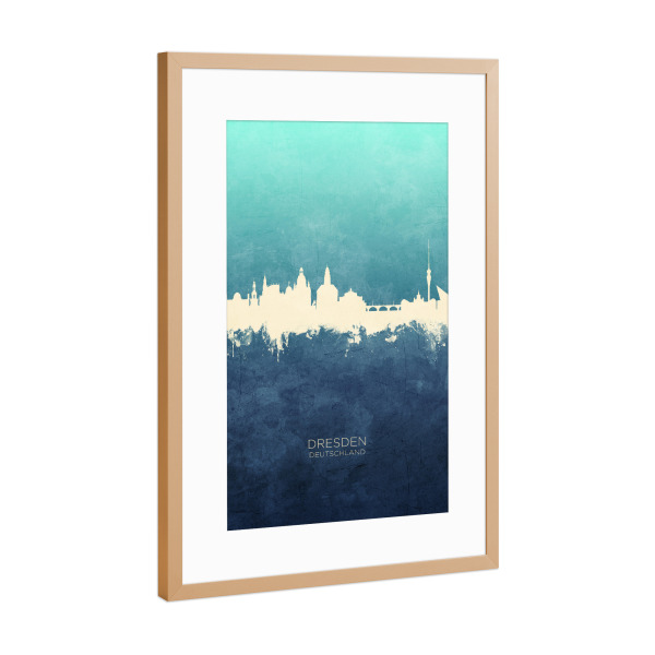 Poster mit Rahmen Kupfer "Dresden Germany Skyline NavyCyan" artboxONE - Städte,Städte / Dresden