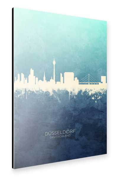 Alu-Dibond "Düsseldorf Skyline NavyCyan" 30x20 cm artboxONE