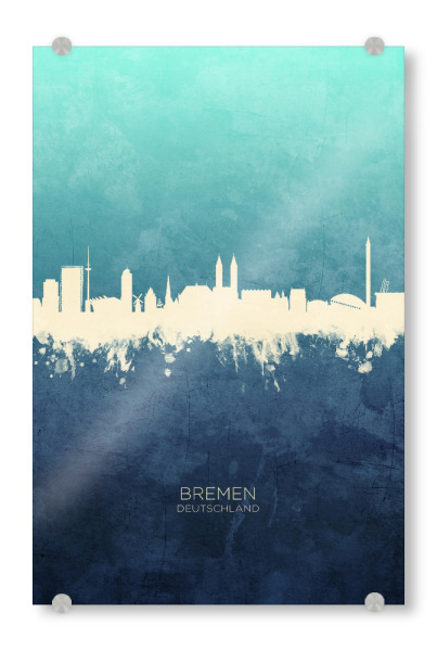 Acrylglasbild "Bremen Germany Skyline NavyCyan" artboxONE - Städte