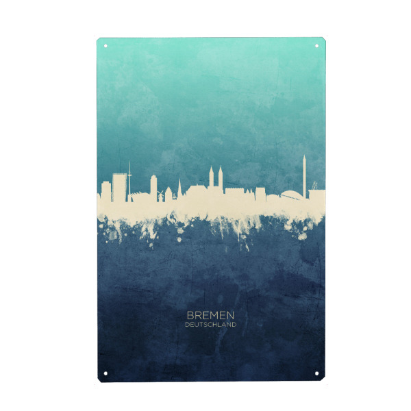 Metall Poster "Bremen Germany Skyline NavyCyan" artboxONE - Städte